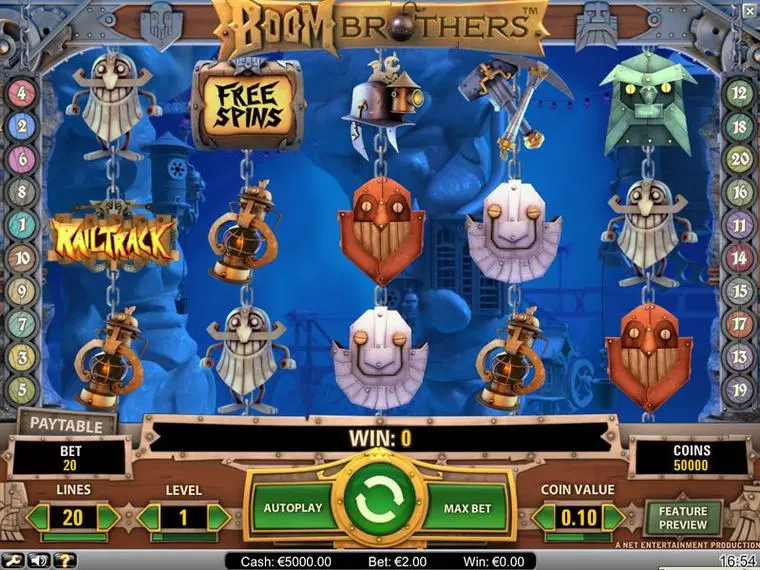  Main Screen Reels at Boom Brothers 5 Reel Mobile Real Slot created by NetEnt
