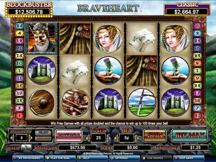  Main Screen Reels at Braveheart 5 Reel Mobile Real Slot created by CryptoLogic