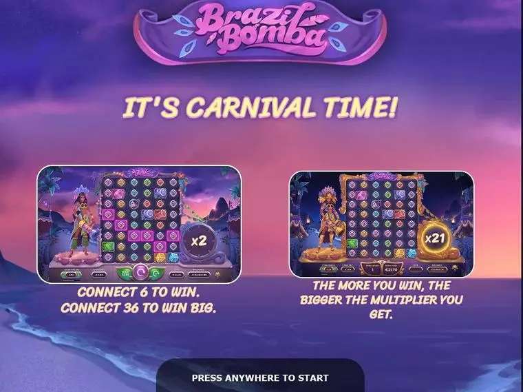 Info and Rules at Brazil Bomba 6 Reel Mobile Real Slot created by Yggdrasil