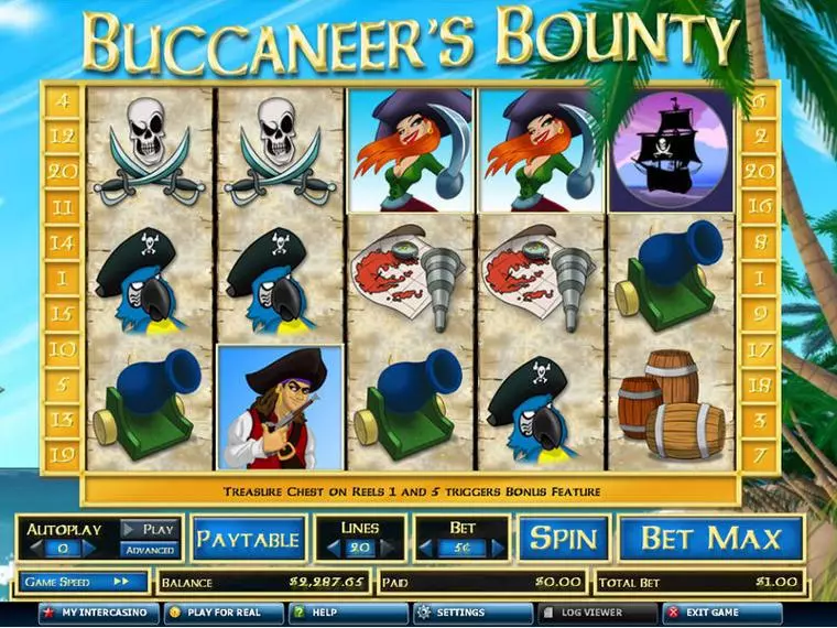  Main Screen Reels at Buccaneer's Bounty 20 Lines 5 Reel Mobile Real Slot created by CryptoLogic