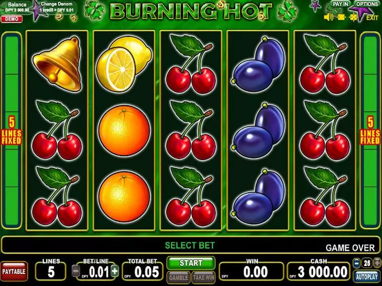  Main Screen Reels at Burning Hot 5 Reel Mobile Real Slot created by EGT
