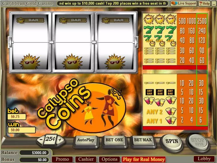  Main Screen Reels at Calypso Coins 3 Reel Mobile Real Slot created by Vegas Technology