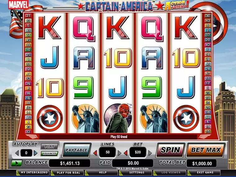  Main Screen Reels at Captain America - Action Stacks! 5 Reel Mobile Real Slot created by CryptoLogic