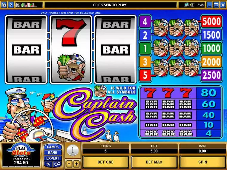  Main Screen Reels at Captain Cash 3 Reel Mobile Real Slot created by Microgaming