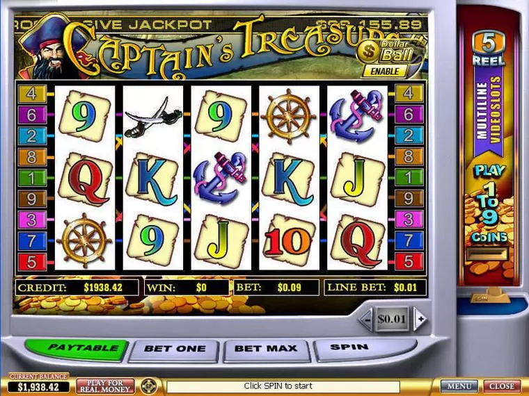  Main Screen Reels at Captain's Treasure 5 Reel Mobile Real Slot created by PlayTech