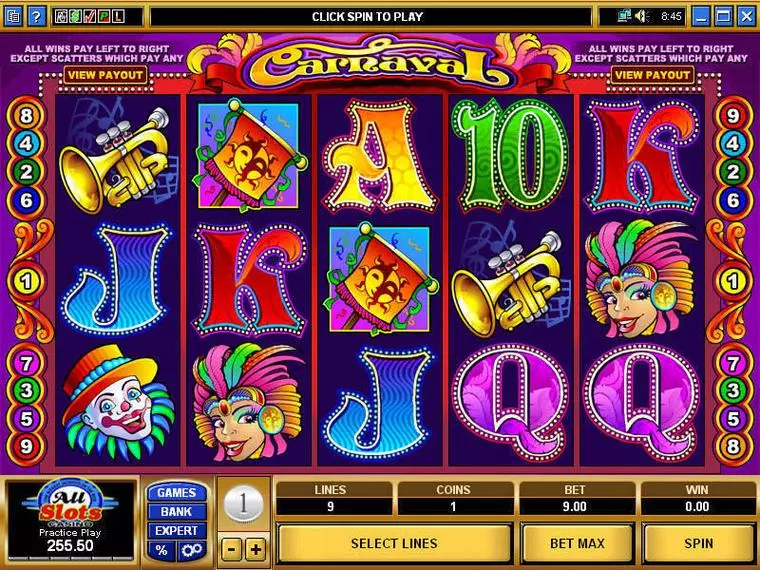  Main Screen Reels at Carnaval 5 Reel Mobile Real Slot created by Microgaming