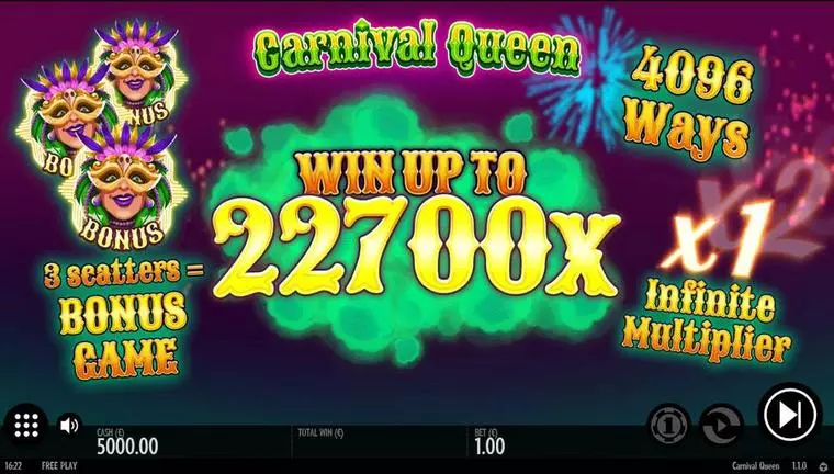  Info and Rules at Carnival Queen 6 Reel Mobile Real Slot created by Thunderkick