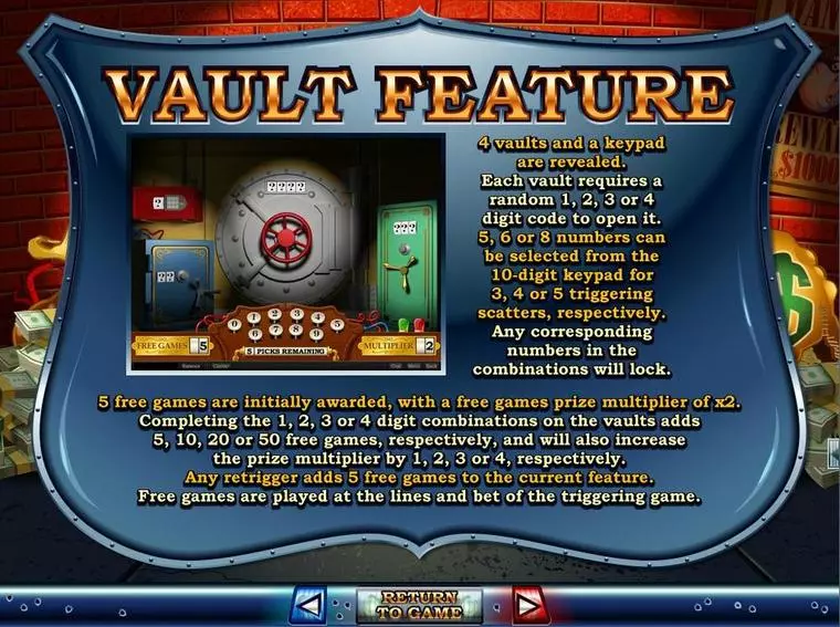  Info and Rules at Cash Bandits 5 Reel Mobile Real Slot created by RTG