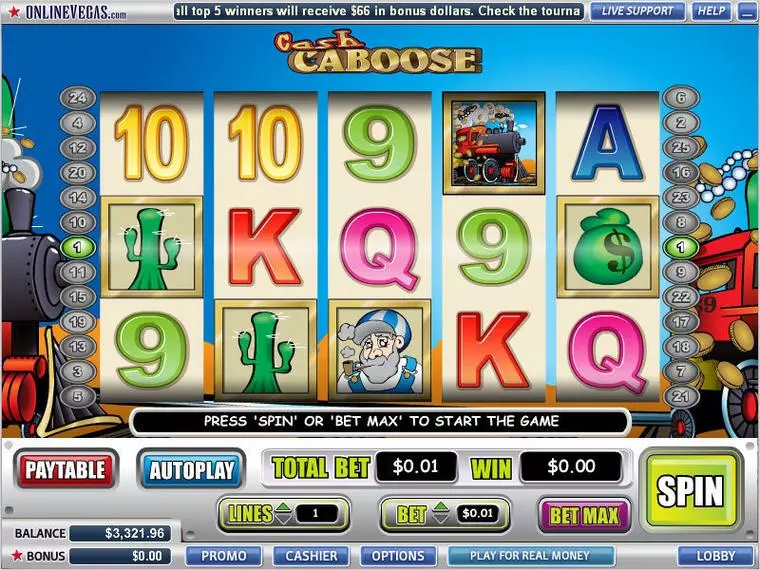  Main Screen Reels at Cash Caboose 5 Reel Mobile Real Slot created by WGS Technology