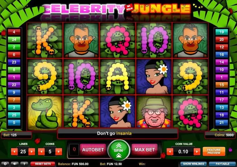  Main Screen Reels at Celebrity in the Jungle 5 Reel Mobile Real Slot created by 1x2 Gaming