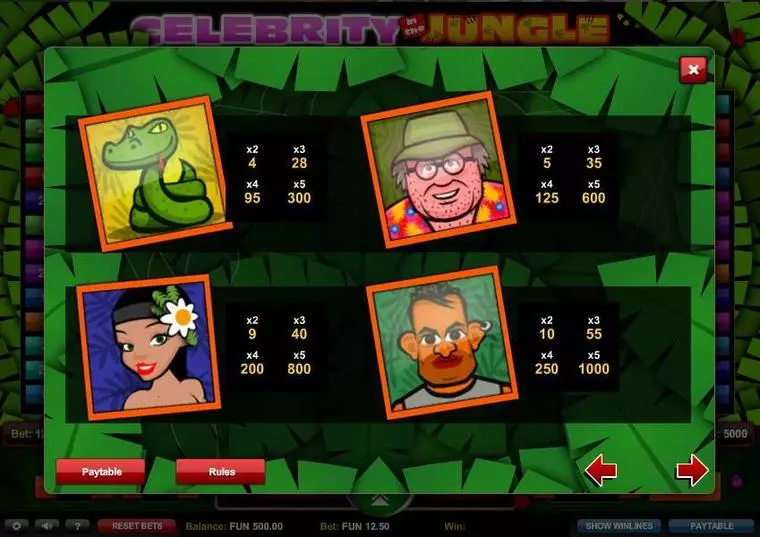  Bonus 1 at Celebrity in the Jungle 5 Reel Mobile Real Slot created by 1x2 Gaming