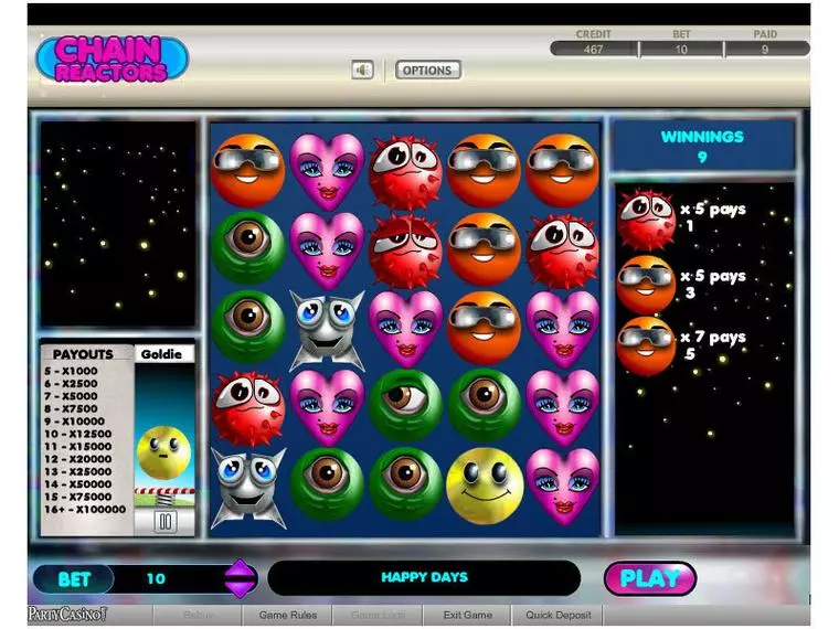 Main Screen Reels at Chain Reactors 5 Reel Mobile Real Slot created by bwin.party