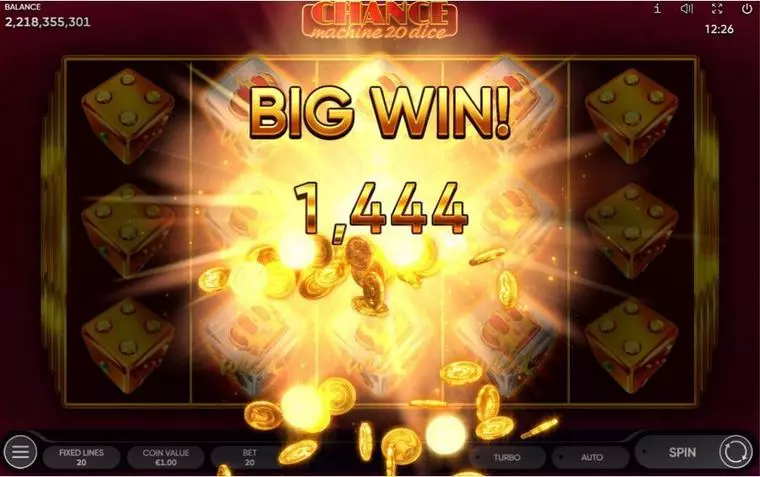  Winning Screenshot at Chance Machine 20 Dice 5 Reel Mobile Real Slot created by Endorphina