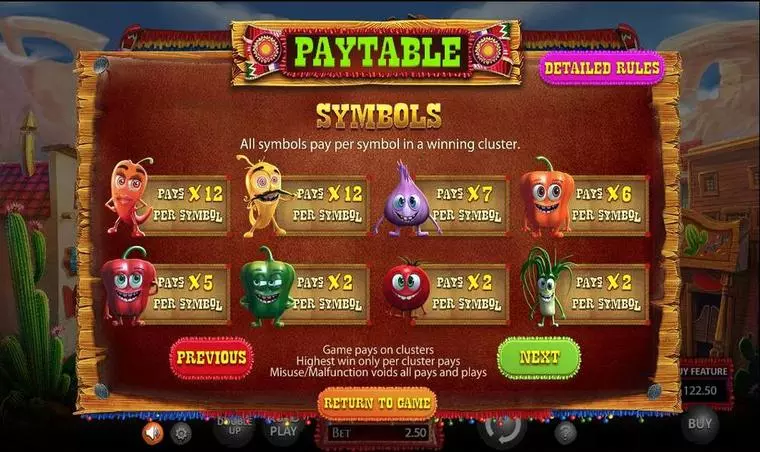  Paytable at Chillipop 5 Reel Mobile Real Slot created by BetSoft