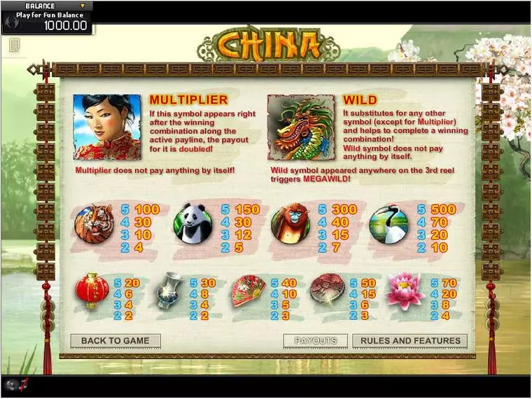  Info and Rules at China MegaWild 5 Reel Mobile Real Slot created by GamesOS