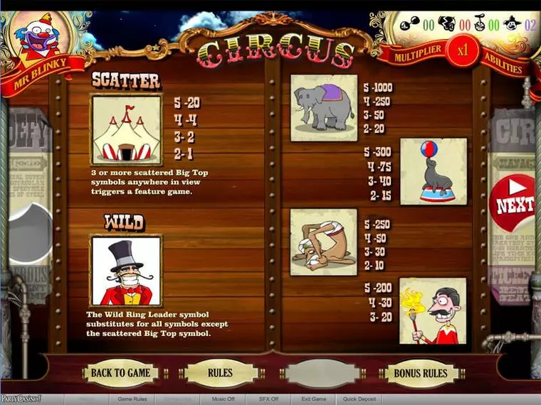 Info and Rules at Circus 5 Reel Mobile Real Slot created by bwin.party