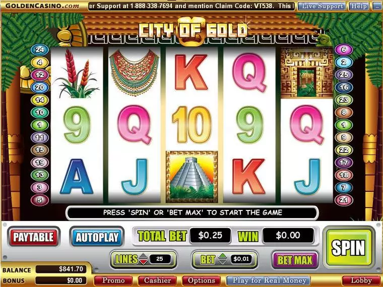  Main Screen Reels at City of Gold 5 Reel Mobile Real Slot created by WGS Technology