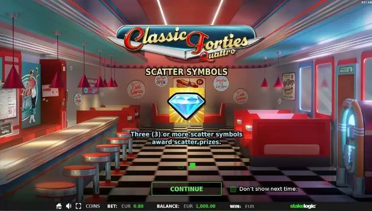  Info and Rules at Classic Forties Quattro 5 Reel Mobile Real Slot created by StakeLogic