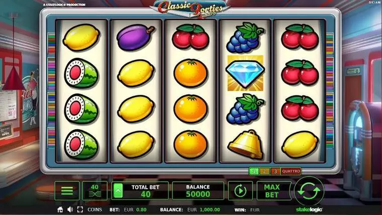  Main Screen Reels at Classic Forties Quattro 5 Reel Mobile Real Slot created by StakeLogic