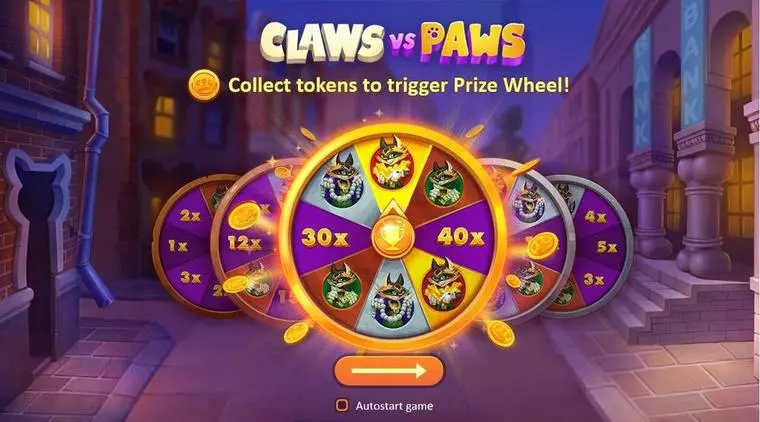  Wheel of prizes at Claws vs Paws 5 Reel Mobile Real Slot created by Playson