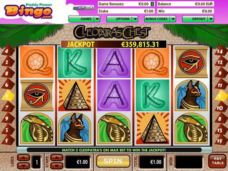  Main Screen Reels at Cleopatras Chest 5 Reel Mobile Real Slot created by Virtue Fusion