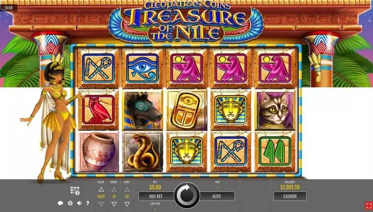  Main Screen Reels at Cleopatra’s Coins: Treasure of the Nile 5 Reel Mobile Real Slot created by Rival
