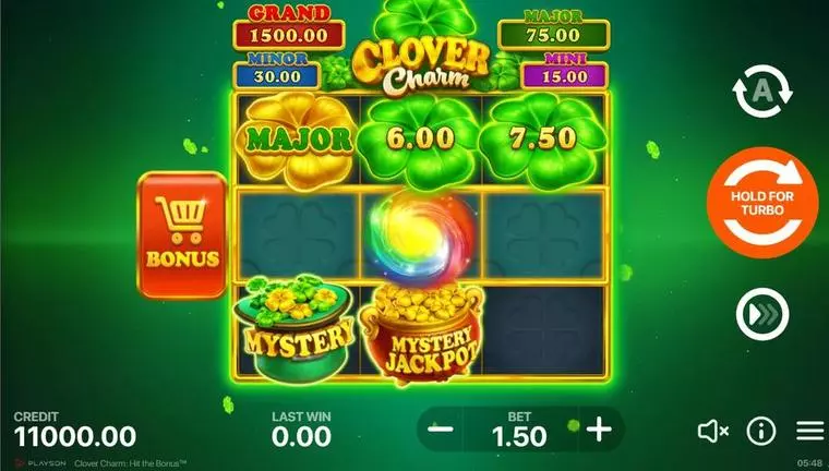  Main Screen Reels at Clover Charm - Hit the Bonus 3 Reel Mobile Real Slot created by Playson