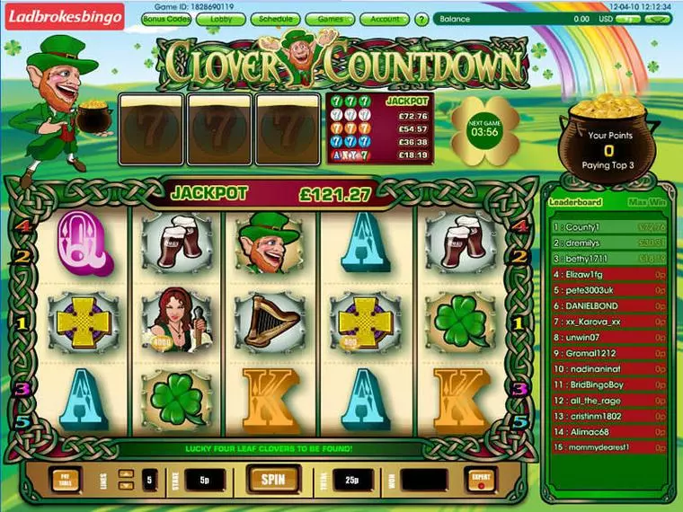  Main Screen Reels at Clover Countdown Mini 5 Reel Mobile Real Slot created by Virtue Fusion