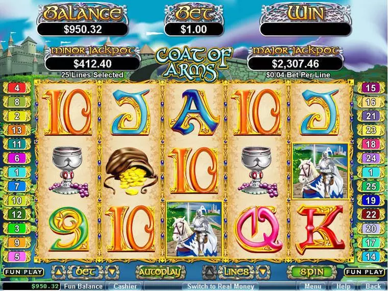  Main Screen Reels at Coat of Arms 5 Reel Mobile Real Slot created by RTG