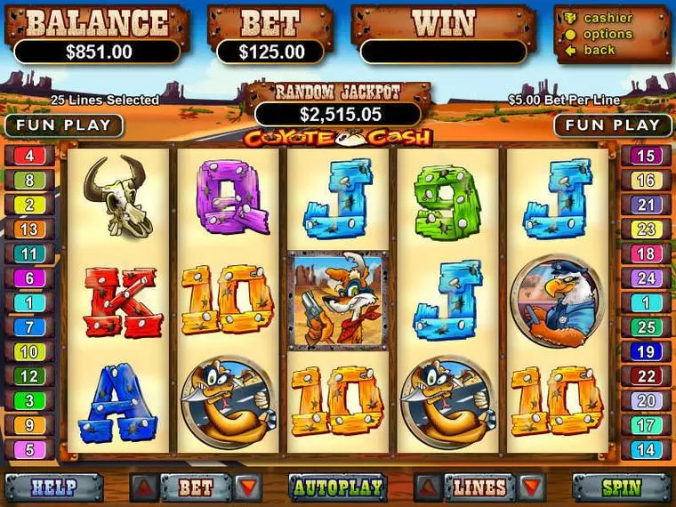  Main Screen Reels at Coyote Cash 5 Reel Mobile Real Slot created by RTG