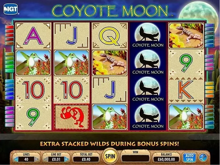  Introduction Screen at Coyote Moon 5 Reel Mobile Real Slot created by IGT
