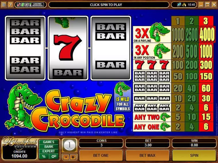  Main Screen Reels at Crazy Crocodile 3 Reel Mobile Real Slot created by Microgaming