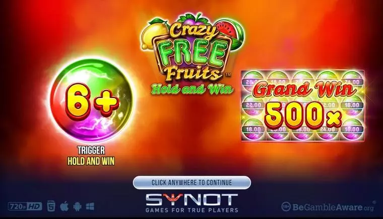  Introduction Screen at Crazy Free Fruits 5 Reel Mobile Real Slot created by Synot Games