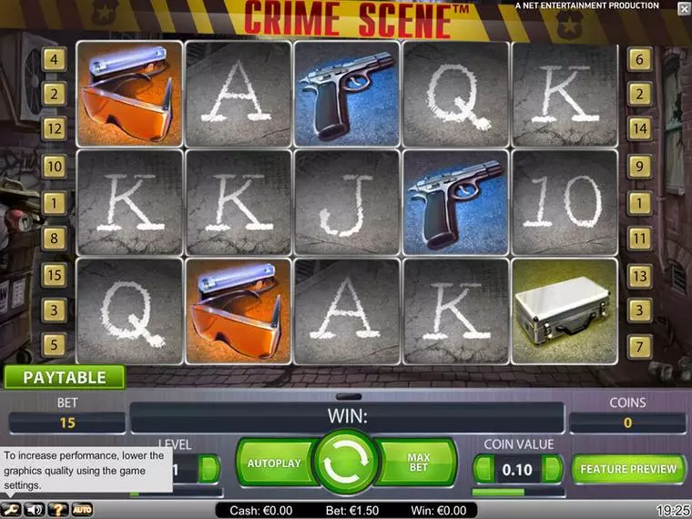  Main Screen Reels at Crime Scene 5 Reel Mobile Real Slot created by NetEnt