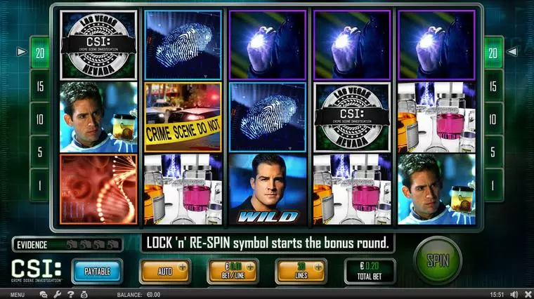  Main Screen Reels at CSI Crime Scene Investigation 5 Reel Mobile Real Slot created by SPIELO G2