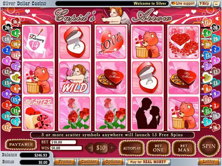  Main Screen Reels at Cupid's Arrow 5 Reel Mobile Real Slot created by WGS Technology