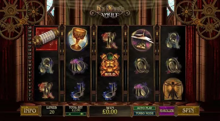  Main Screen Reels at Da Vinci's Vault 5 Reel Mobile Real Slot created by PlayTech