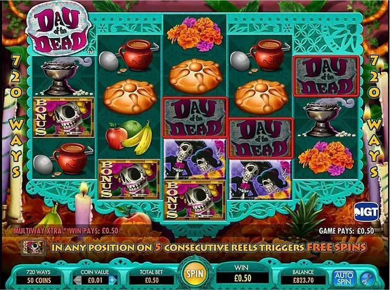  Introduction Screen at Day of the Dead 5 Reel Mobile Real Slot created by IGT