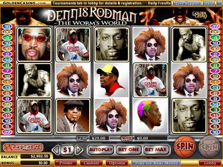  Main Screen Reels at Dennis Rodman - The Worm's World 5 Reel Mobile Real Slot created by Vegas Technology