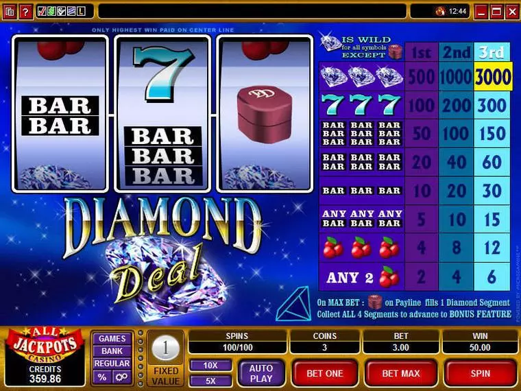  Main Screen Reels at Diamond Deal 3 Reel Mobile Real Slot created by Microgaming
