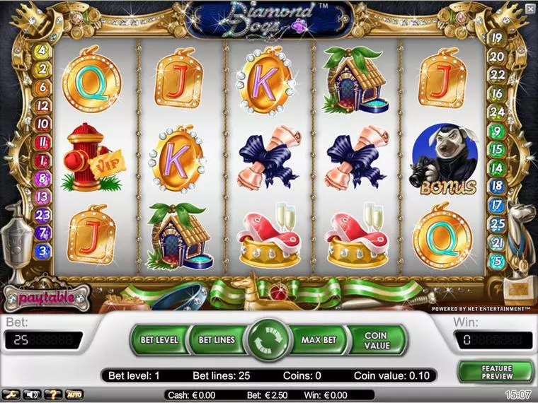 Main Screen Reels at Diamond Dogs 5 Reel Mobile Real Slot created by NetEnt