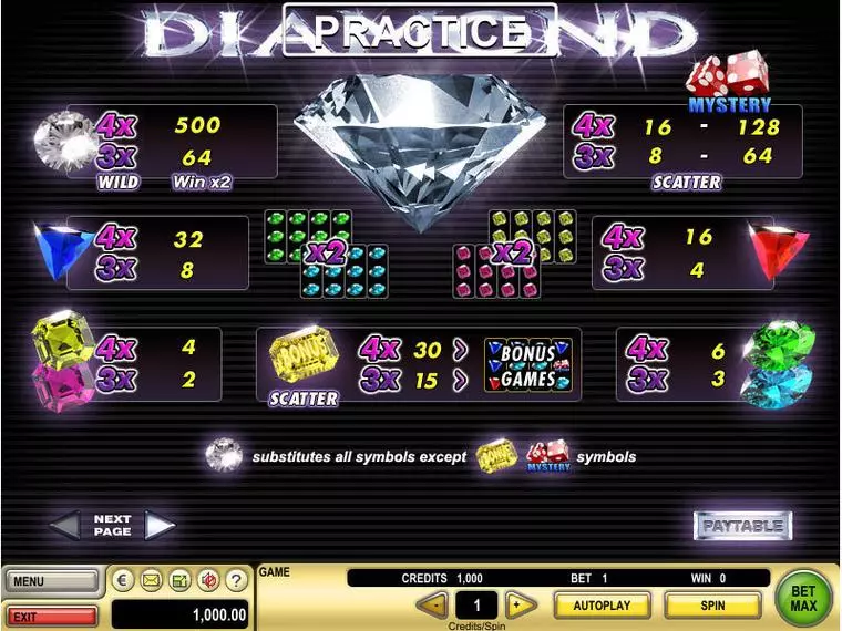  Info and Rules at Diamond 4 Reel Mobile Real Slot created by GTECH