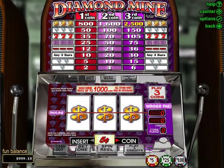  Main Screen Reels at Diamond Mine 3 Reel Mobile Real Slot created by RTG