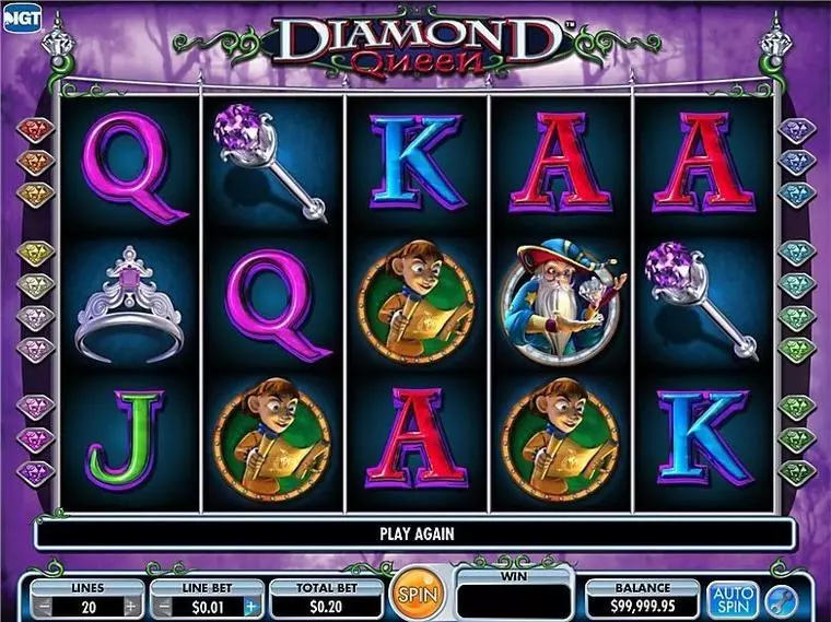  Introduction Screen at Diamond Queen 5 Reel Mobile Real Slot created by IGT