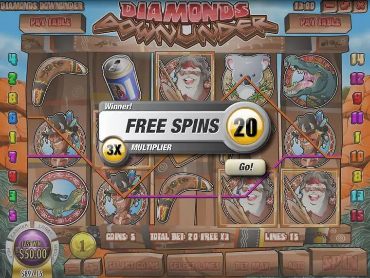  Bonus 1 at Diamonds Downunder 5 Reel Mobile Real Slot created by Rival