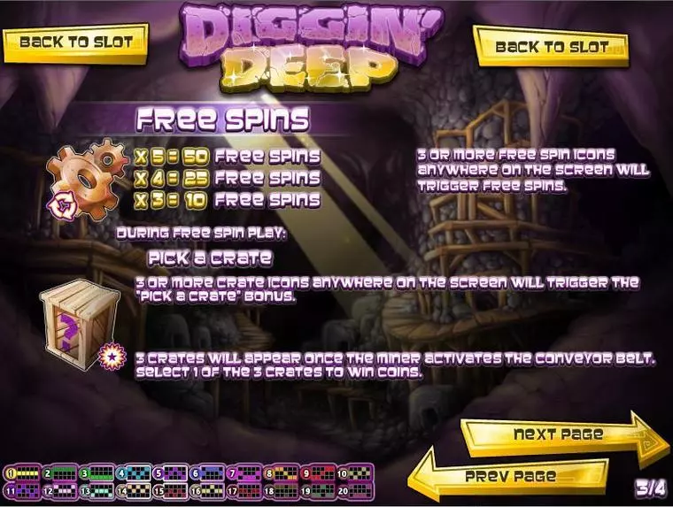  Info and Rules at Diggin Deep 5 Reel Mobile Real Slot created by Rival