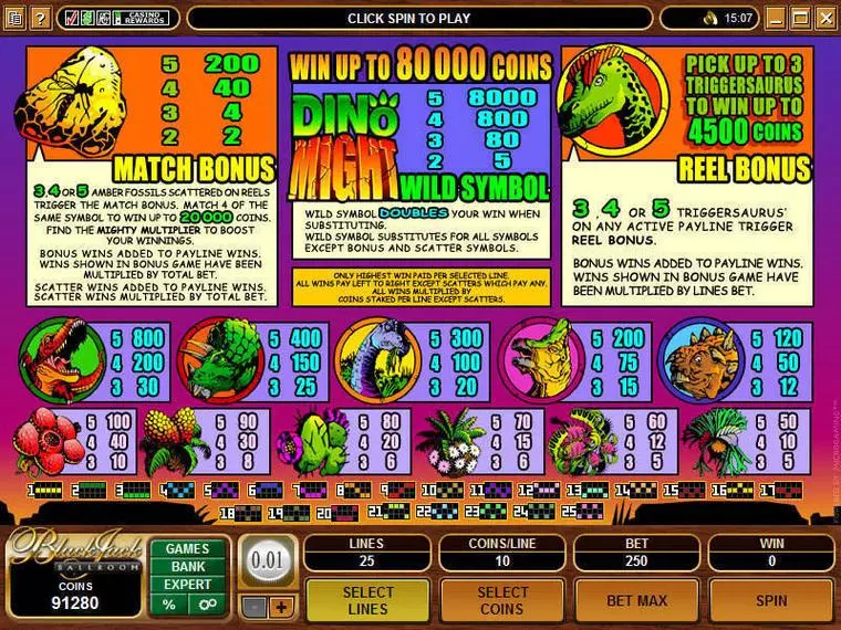  Info and Rules at Dino Might 5 Reel Mobile Real Slot created by Microgaming