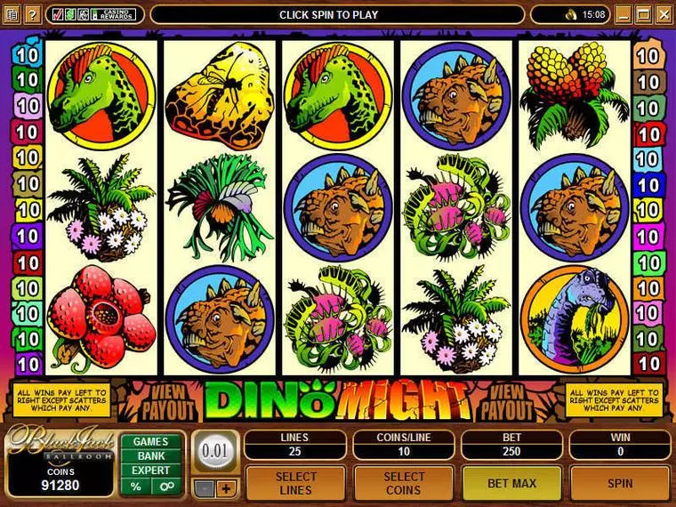  Main Screen Reels at Dino Might 5 Reel Mobile Real Slot created by Microgaming