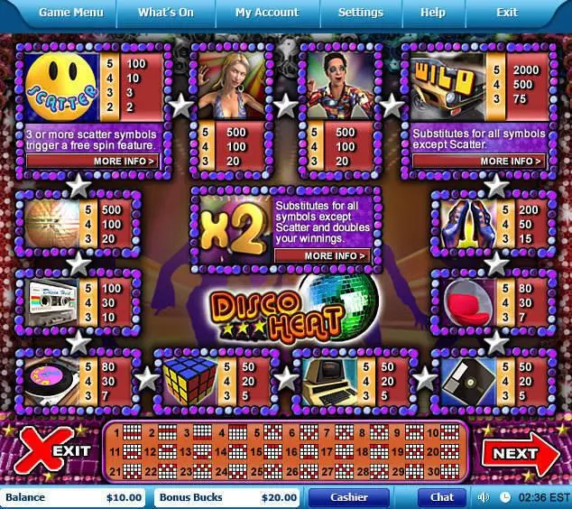  Info and Rules at Disco Heart 5 Reel Mobile Real Slot created by Leap Frog