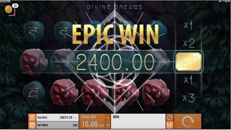  Winning Screenshot at Divine Dreams 5 Reel Mobile Real Slot created by Quickspin